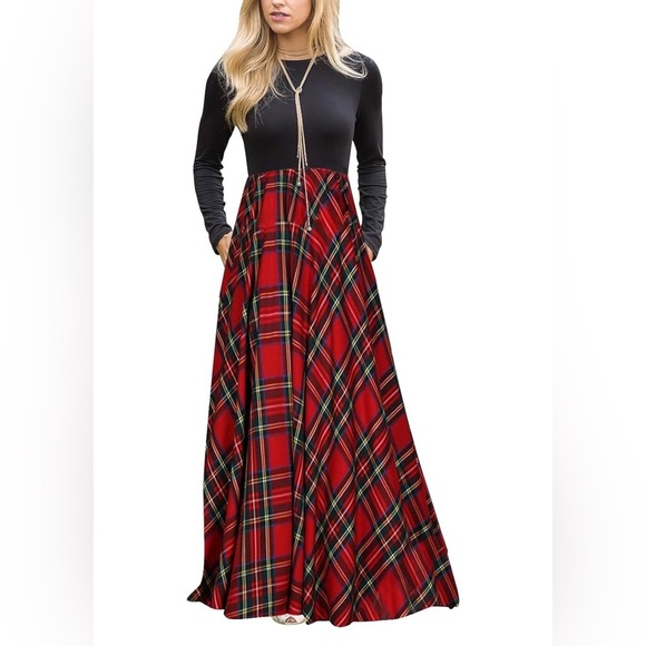 Amazon Dresses & Skirts - Amazon Plaid Empire Waist Maxi Dress with Pockets